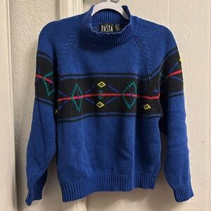 VTG PASTA Women’s Medium Blue Geometric Knit Sweater